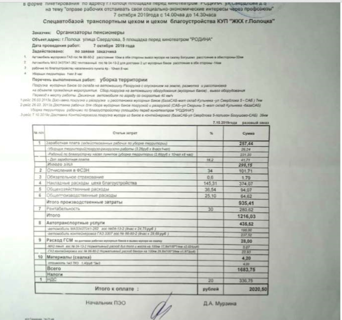 Полацкія камунальнікі запатрабавалі $1000 за прыборку пасля пікета