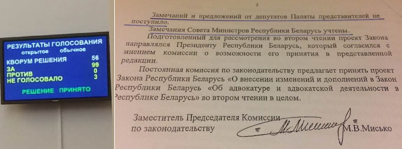 Дэпутаты не захацелі "абараніць" адвакатаў ад выканаўчай улады