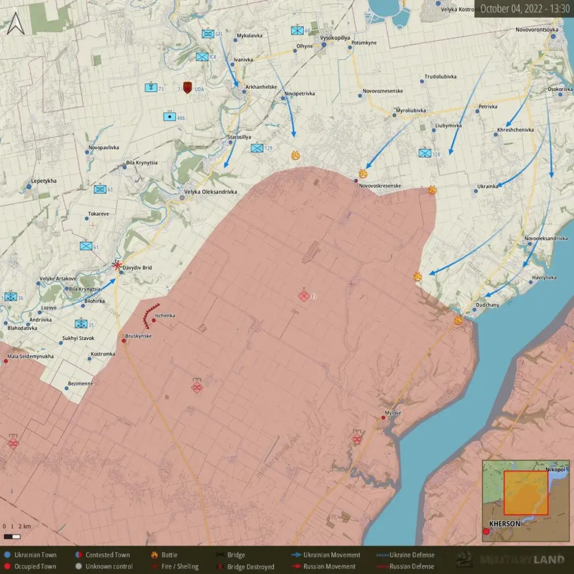 Украінскія вайскоўцы вызвалілі на Херсоншчыне Давыдаў Брод, расіяне адступаюць