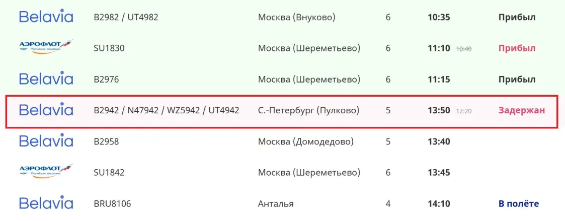 Два рэйсы з Санкт-Пецярбурга ў Мінск затрымліваюцца праз абмежаванне на палёты