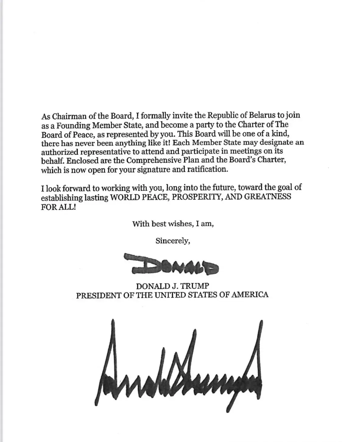 Трамп прапанаваў Беларусі ўвайсці ў Раду міру