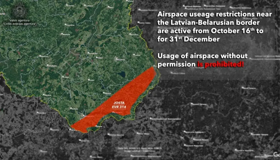 Латвія закрывае паветраную прастору на мяжы з Беларуссю