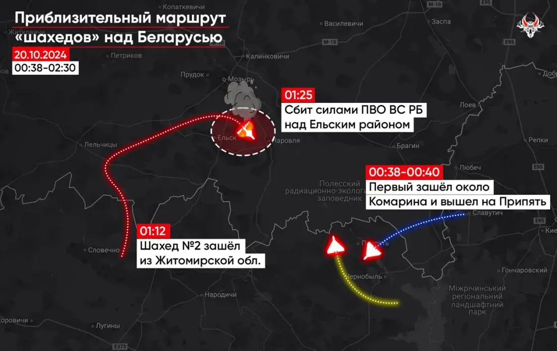 "Шахед", замеченный в районе Мозыря, сбили над Ельским районом