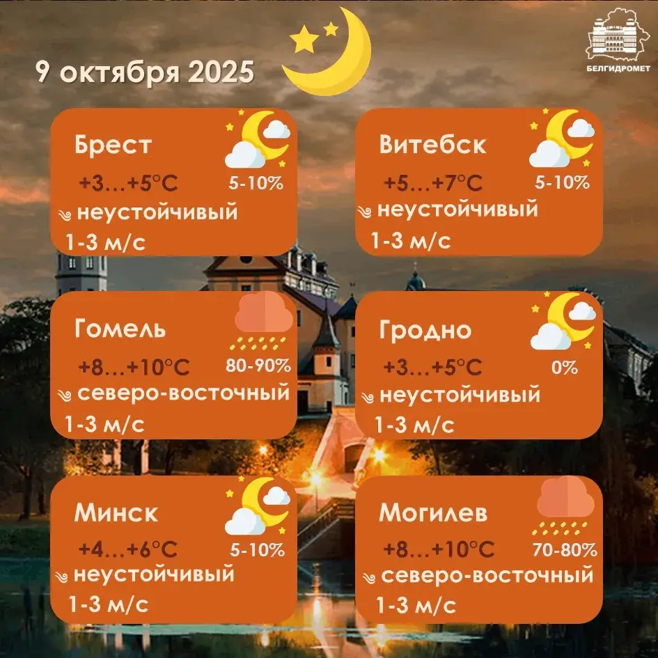 Па поўдні Беларусі ў чацвер пройдуць невялікія дажджы