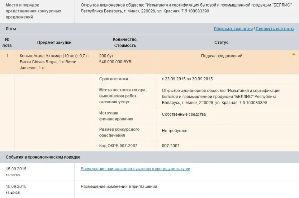 Для асамблеі Міжнароднай камісіі набудуць 1700 бутэлек спіртнога