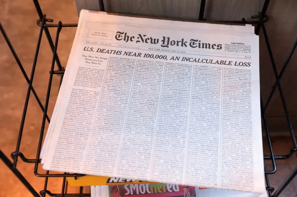 Газета The New York Times выйшла з імёнамі тысячы памерлых ад каранавіруса