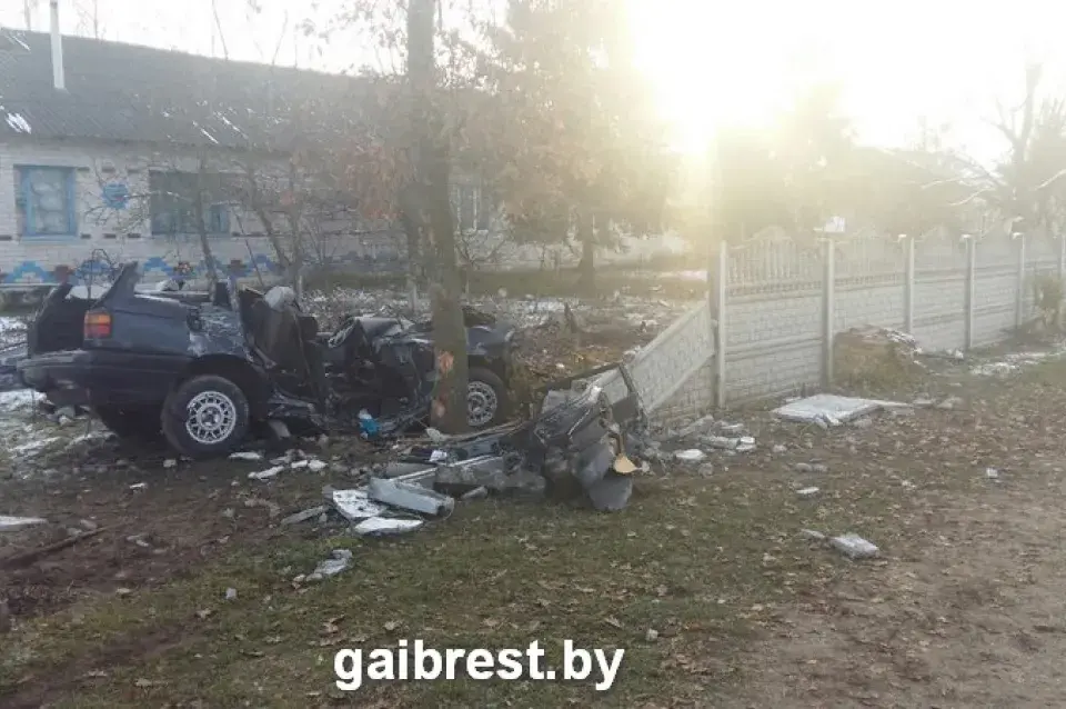 У Камянецкім раёне аўтамабіль падчас абгону сутыкнуўся з дрэвам, двое загінулых