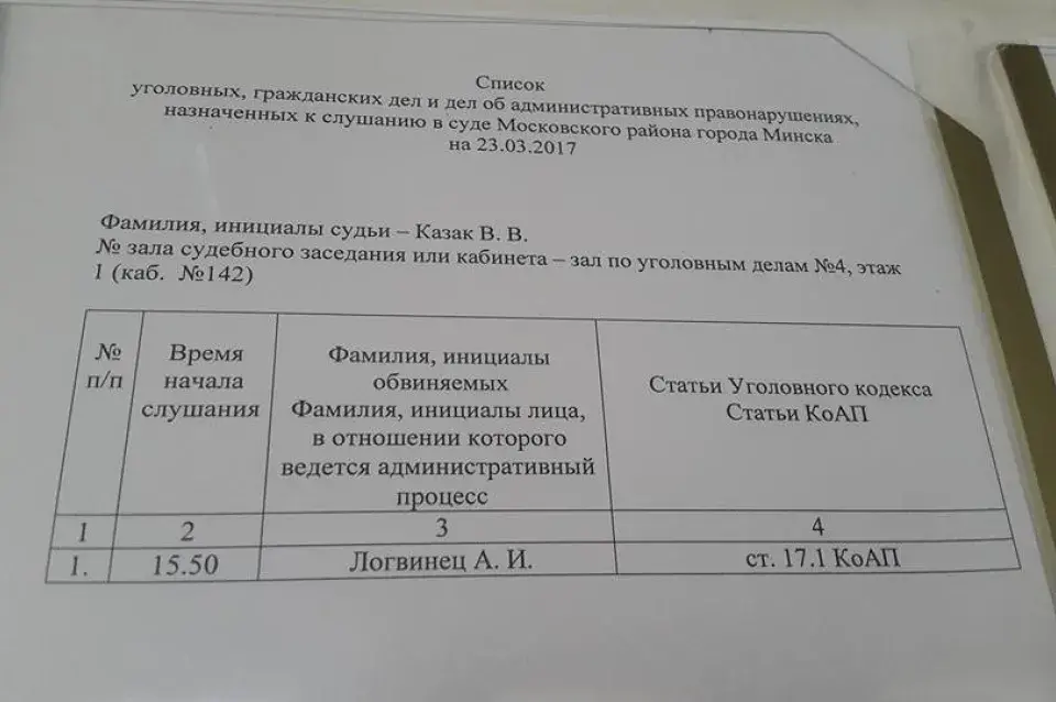 Фотафакт: Да Алеся Лагвінца ў суд выклікалі медыкаў