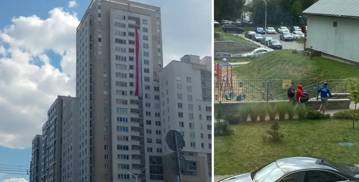 Невядомыя зрываюць бел-чырвона-белыя сцягі з высотак па ўсім Мінску