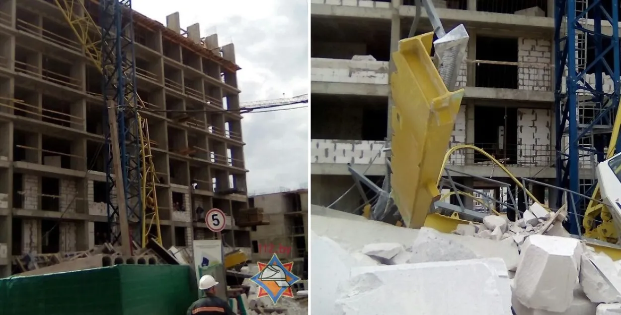 Будаўнік праляцеў 44 метры ў кабіне пад'ёмнага крана, які абрынуўся