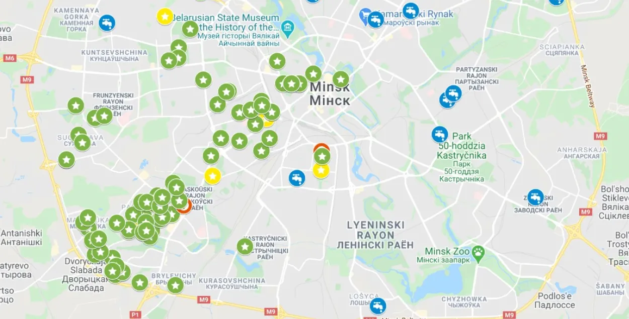 Карта працуе на базе Google maps / Еврорадио