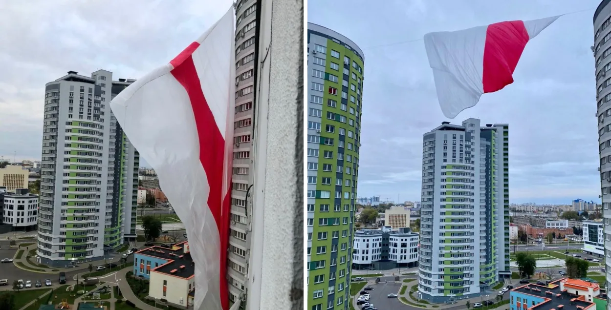 У Мінску паміж дамамі павесілі БЧБ-сцяг памерам з хакейную пляцоўку