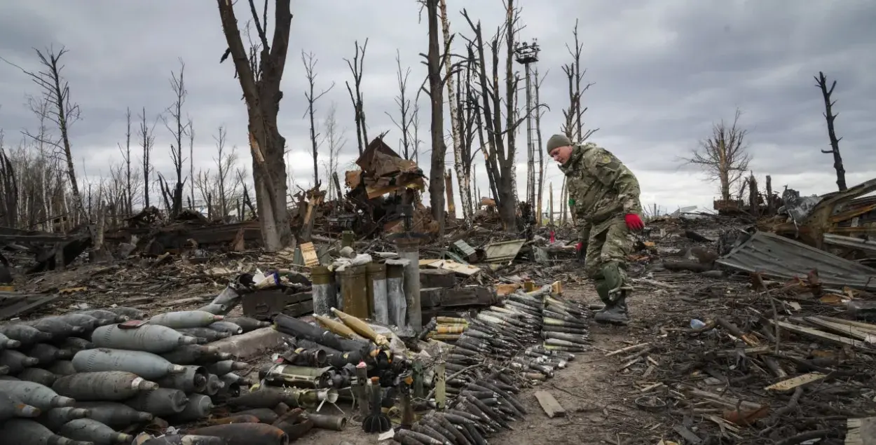 Сапёр збірае боепрыпасы ў Гастомелі Кіеўскай вобласці / АР