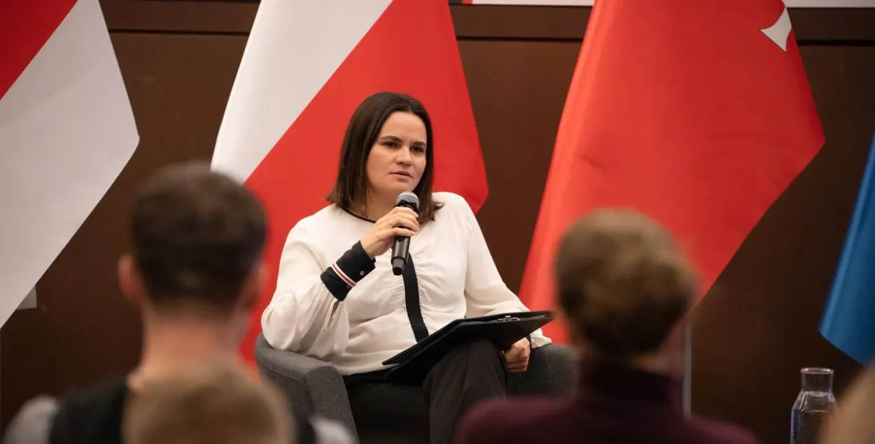 Святлана Ціханоўская падчас сустрэчы ў Гданьску