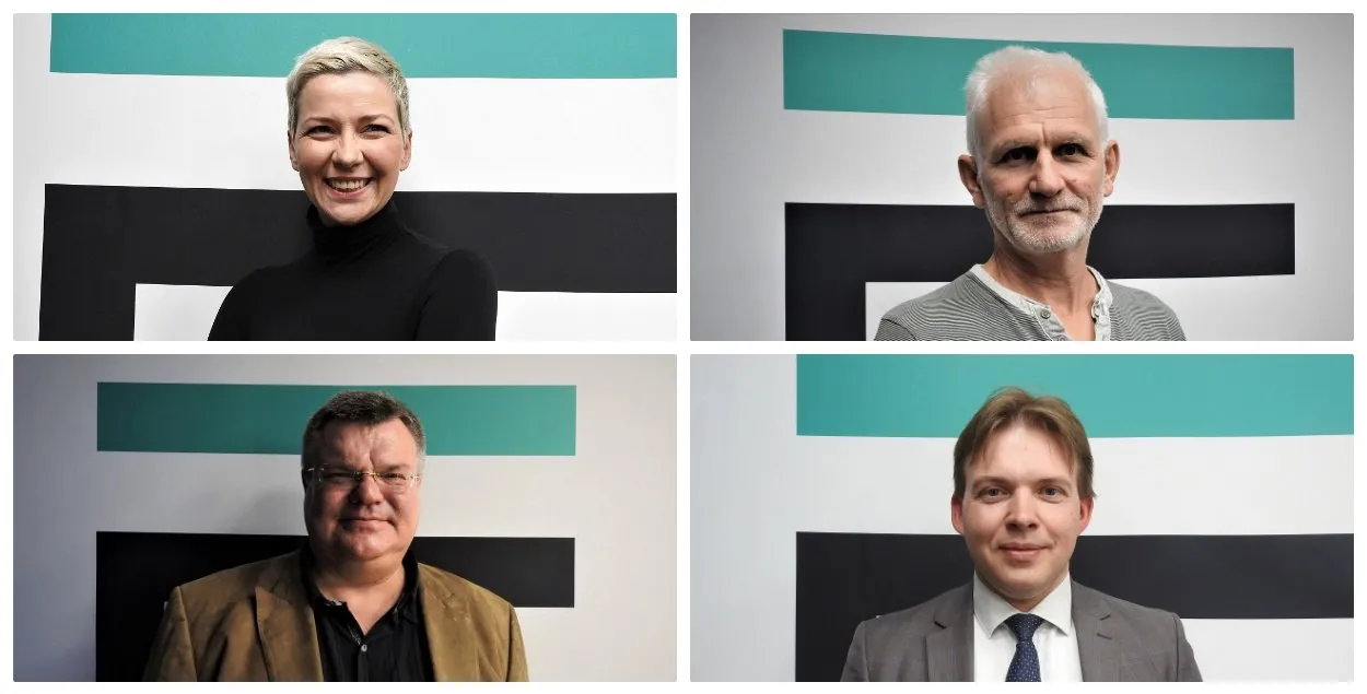 Калаж з фота палітыкаў Віктара Бабарыкі, Максіма Знака, Марыі Калеснікавай і праваабаронцы Алеся Бяляцкага.
