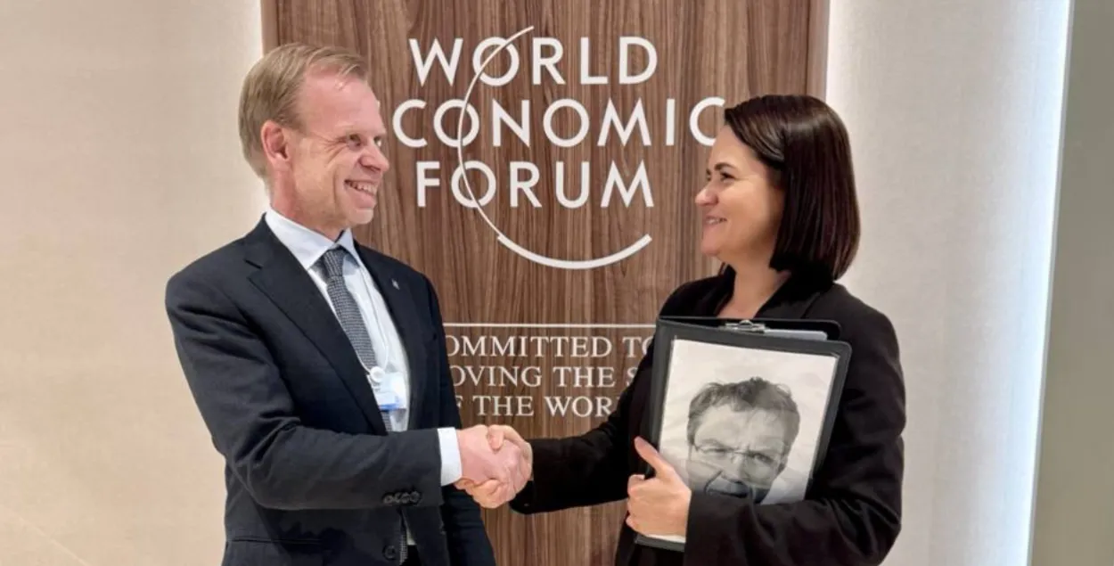 Свейн Турэ Хольсетэр і Святлана Ціханоўская ў Давосе
