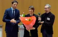 Міністр замежных спраў Нідэрландаў Вопке Хукстра, праваабаронцы Марына Кастылянчанка і Канстанцін Старадубец / t.me/viasna96
