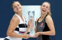 Belarus&#39; Aryna Sabalenka and Belgium&#39;s Elise Mertens/ twitter.com/MiamiOpen