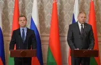 Dmitry Medvedev (left) and Syarhei&nbsp;Rumas (right) / Russian Government website