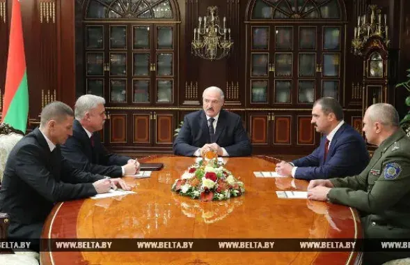 Alexander Lukashenka&#39;s eldest son Viktar, the president&#39;s national security aide&nbsp;(second in the right) was present at the time of the appointment. Photo: BELTA​