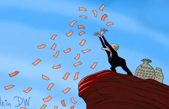 Владимир Путин проводит "эксперименты" с российской экономикой / Карикатура dw.com
