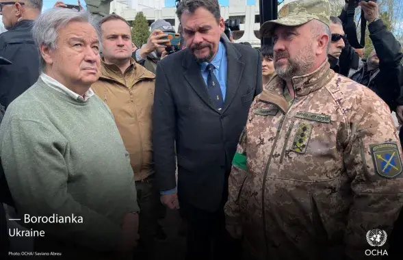 Антониу Гутерриш в Бородянке / twitter.com/OCHA_Ukraine