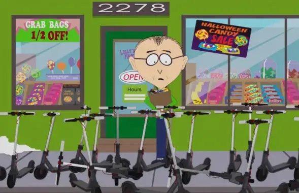 Кадр из эпизода South Park о кикшеринге