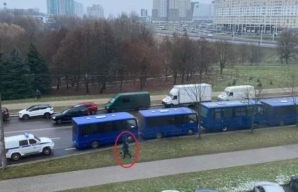 Силовики&nbsp;с собакой патрулируют улицу в Малиновке