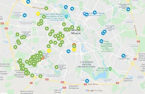 Карта працуе на базе Google maps / Еврорадио