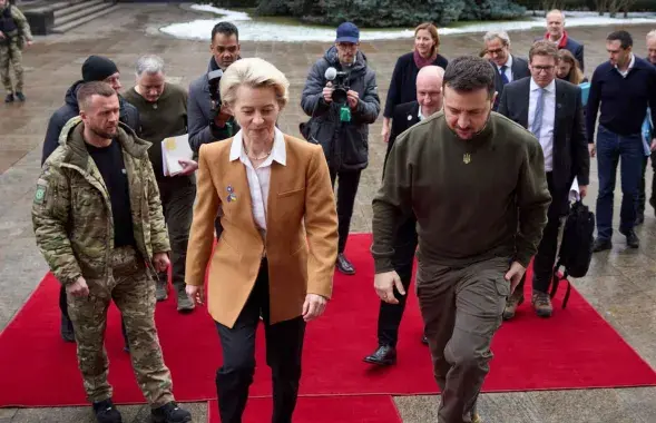 Кіраўнік Еўракамісіі Урсула фон дэр Ляен і прэзідэнт Украіны Уладзімір Зяленскі /&nbsp;@V_Zelenskiy_official
