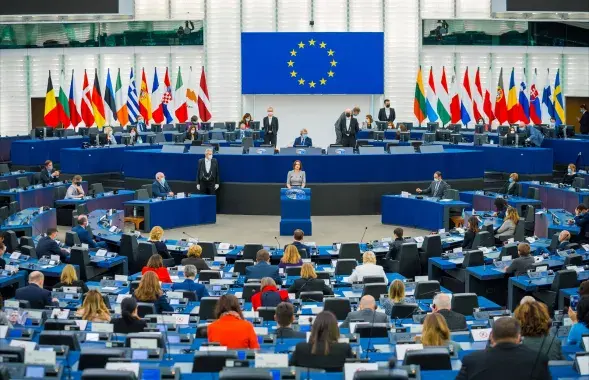 Святлана Ціханоўская выступае ў Еўрапарламенце, 13 верасня 2023 года / twitter.com/Tsihanouskaya
