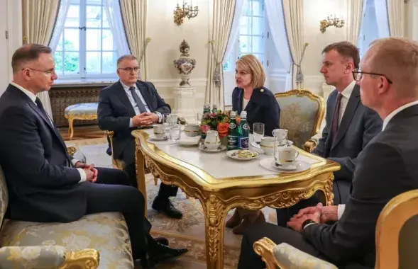 Прэзідэнт Польшчы Анджэй Дуда і кіраўніца Саюза палякаў Беларусі Анжаліка Борыс
