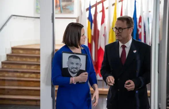 Святлана Ціханоўская і віцэ-прэм’ер Люксембурга Ксаўе Бетэль
