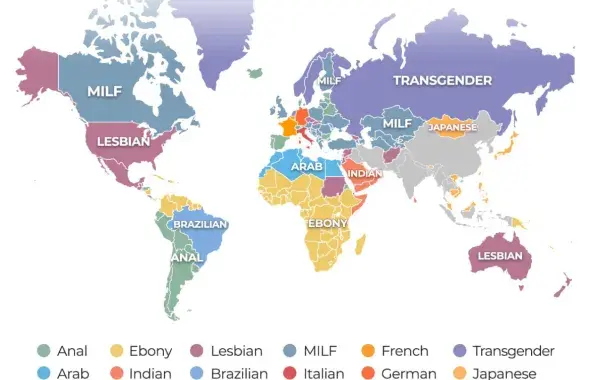 Карта наиболее популярных категорий порно по странам
