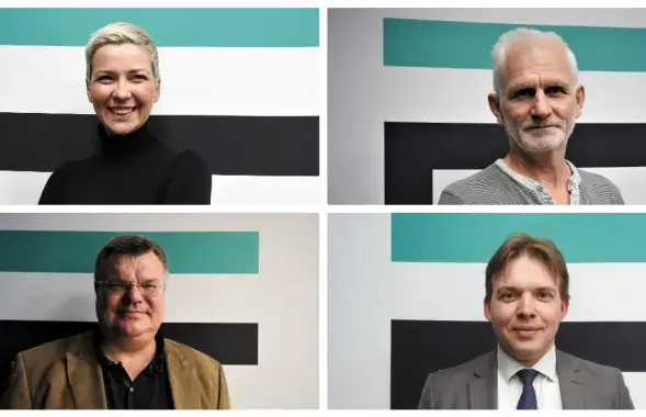 Коллаж из фото политиков Виктора Бабарико, Максима Знака, Марии Колесниковой и правозащитника Алеся Беляцкого
