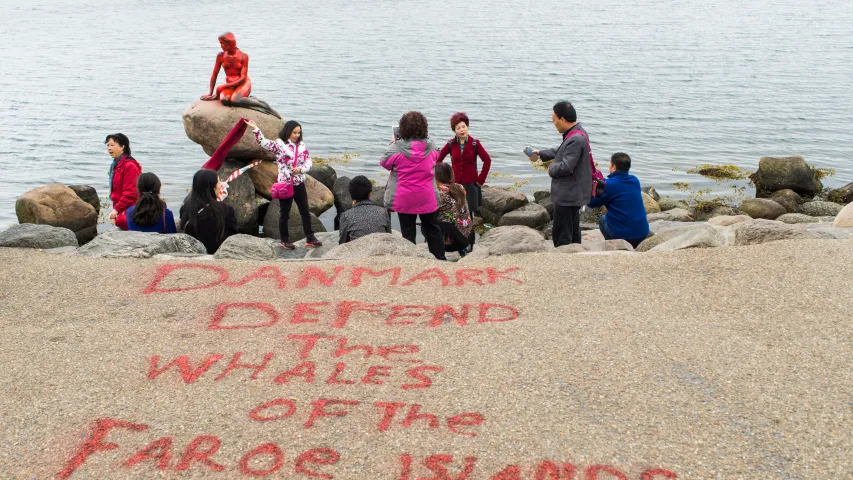 У Капенгагене аблілі чырвонай фарбай знакамітую статую Русалачкі. Фота