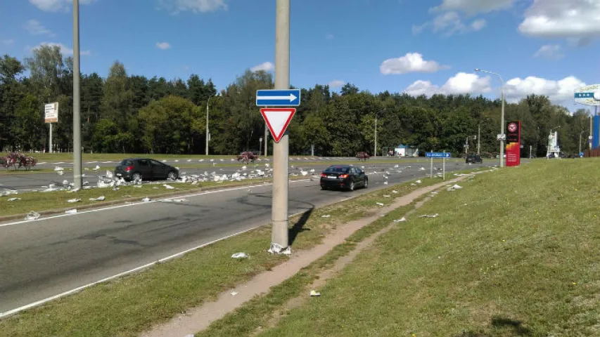 На выездзе з Мінска на дарозе валяліся тысячы "Советской Белоруссии" (фота)