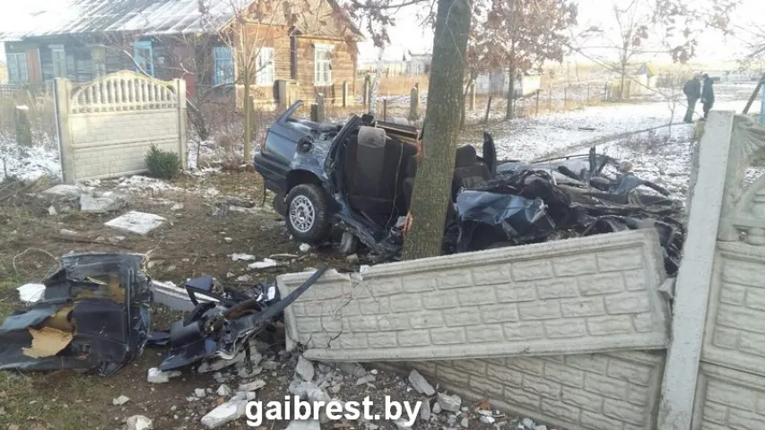 У Камянецкім раёне аўтамабіль падчас абгону сутыкнуўся з дрэвам, двое загінулых